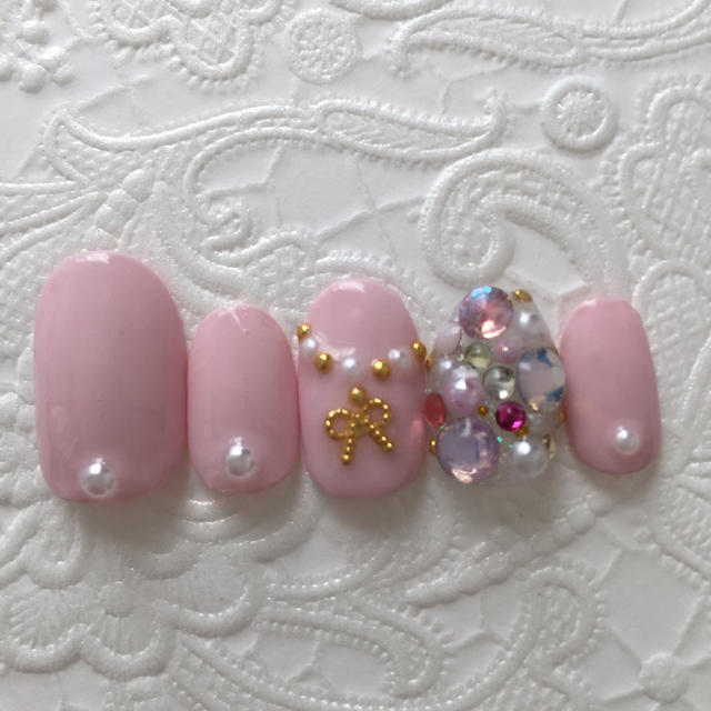 シャーベットピンクネイル ストーンうめつくし の通販 By Mirai Nail ラクマ