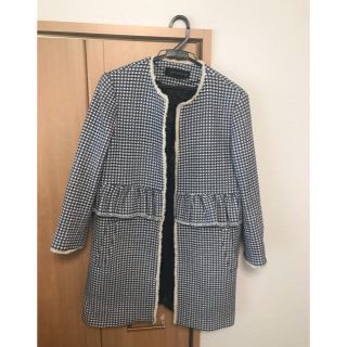 値下げ❗️zara ギンガムチェック☆フリル付きノーカラージャケット