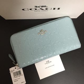 コーチ(COACH)のCOACH コーチ シグネチャー エンボス 長財布 アクアブルー エナメル質(財布)