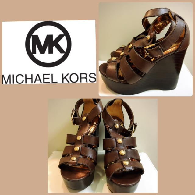 Michael Kors(マイケルコース)のいそ様専用ページです。マイケルコースダークブラウンレザー  ウエッジ サンダル♡ レディースの靴/シューズ(サンダル)の商品写真