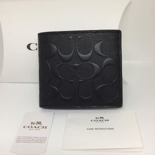 コーチ(COACH)のCOACH コーチ メンズ ブラック シグネチャーエンボス 折り財布 小銭入れ付(折り財布)