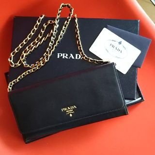 プラダ(PRADA)のプラダ サフィアーノ チェーショルダー ウォレット 黒(財布)