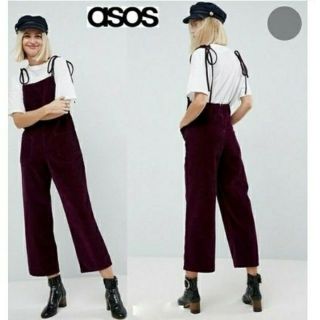 エイソス(asos)のcord jumpsuit in berry with tie strap(サロペット/オーバーオール)