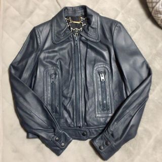 マウジー(moussy)のmoussy本革レザージャケットライダースカラーレザーブルーネイビー(ライダースジャケット)