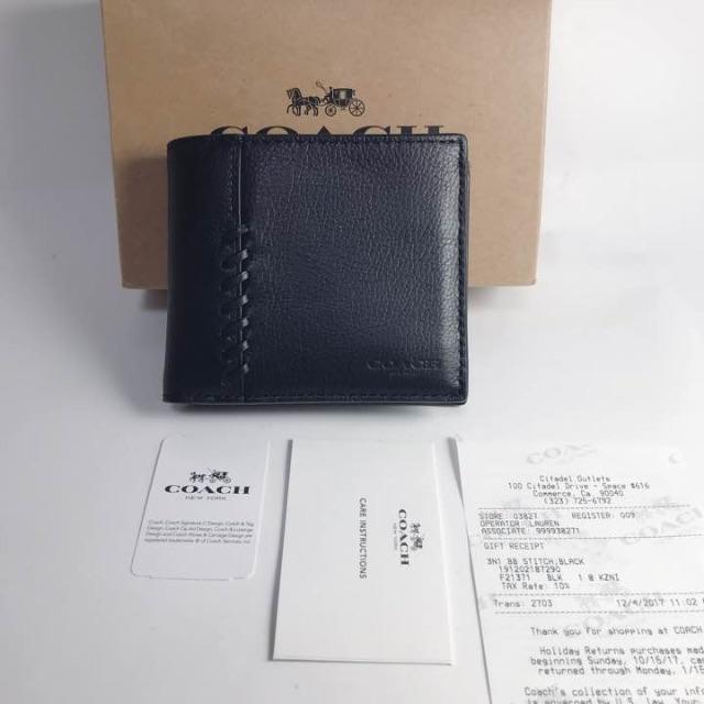 COACH(コーチ)のCOACH コーチ タグ付き★二つ折り財布 レザーブラック　新品 メンズのファッション小物(折り財布)の商品写真