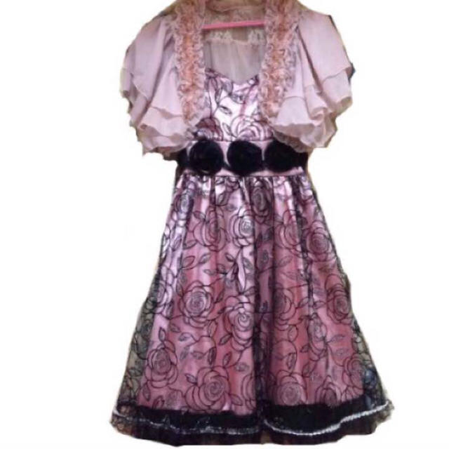ピンク バラ ブラック ドレス 刺繍ドレス 送料込