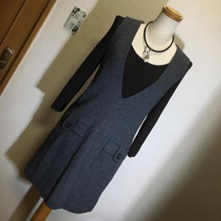 イネド(INED)のイネドbyフランドル  ダークグレー ワンピース M 美品(ひざ丈ワンピース)