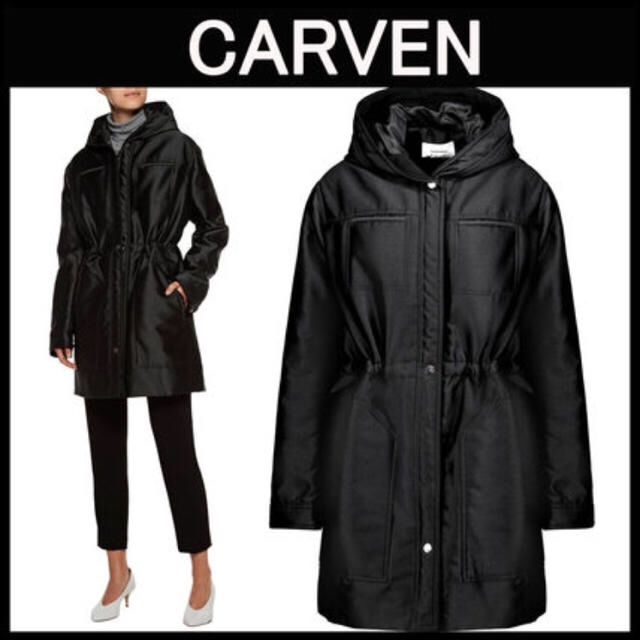 CARVEN(カルヴェン)のxxx断捨離中様専用 CARVEN フードつき ブラックコート レディースのジャケット/アウター(ブルゾン)の商品写真