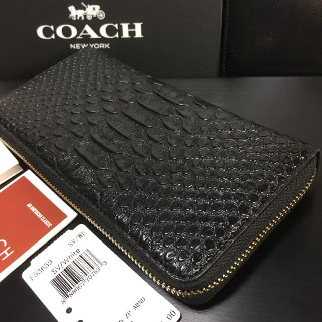 COACH(コーチ)の限定セール❣️新品コーチ長財布F53659エンボスドスネークレザーブラック レディースのファッション小物(財布)の商品写真