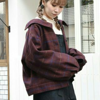 ダブルクローゼット(w closet)の後ろリボンチェックブルゾン☆ボルドー(ブルゾン)