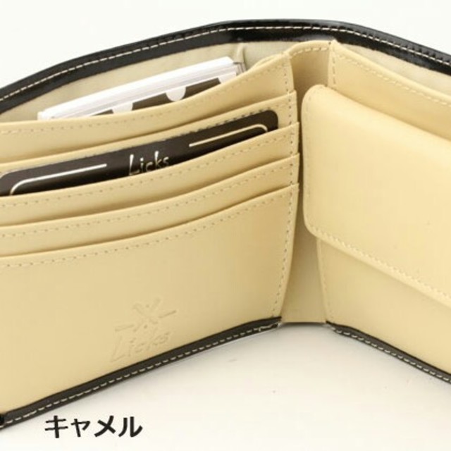送料無料✨限定値下げ❗エナメルレザー折財布/Licks LX-102/ベージュ
 メンズのファッション小物(折り財布)の商品写真