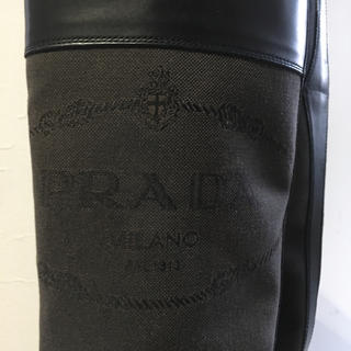 プラダ(PRADA)の美品 PRADA ブラック レザー キャンパス ロング ブーツ(ブーツ)