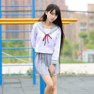 セーラー服 制服 学生服 コスプレ グレー 長袖 Lサイズ 冬服(衣装一式)