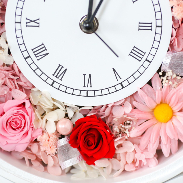 ピンクの花時計 ハンドメイドのフラワー/ガーデン(プリザーブドフラワー)の商品写真