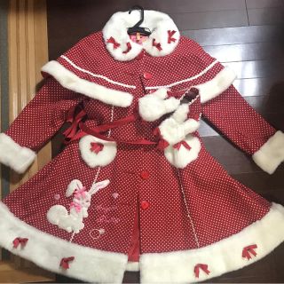 アンジェリックプリティー(Angelic Pretty)のおめかしバニーちゃん コート 赤水玉(ロングコート)