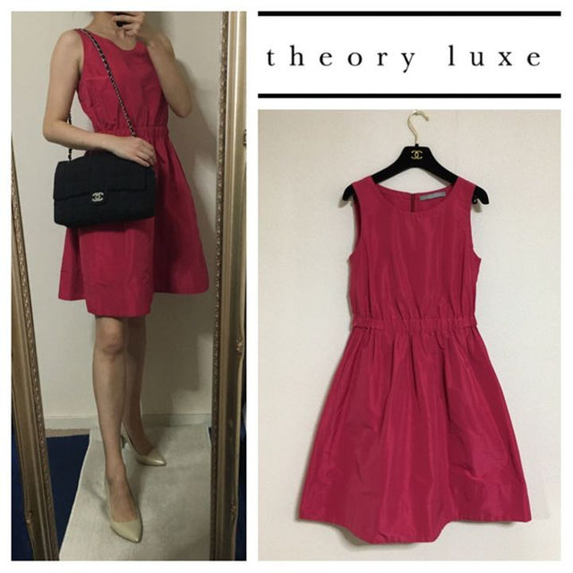 Theory luxe(セオリーリュクス)のセオリーリュックス✨艶✨ハリ✨フィーシャピンク✨エレガント✨ワンピース レディースのワンピース(ひざ丈ワンピース)の商品写真