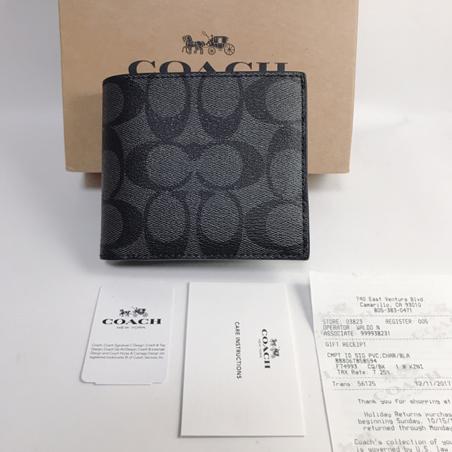 COACH(コーチ)のCOACH コーチ タグ付き★二つ折り財布 シグネチャーBlack　新品 メンズのファッション小物(折り財布)の商品写真