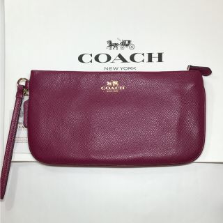 コーチ(COACH)のCOACH  新品 ラグジュアリークロスグレーンレザーラージリストレット(ポーチ)