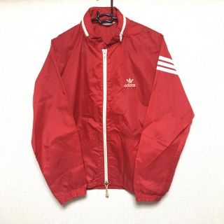 アディダス(adidas)の80s adidas アディダス ナイロンジャケット デサント製 赤 古着 M(ナイロンジャケット)