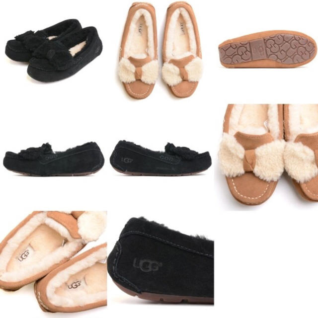 UGG(アグ)のアグ UGG モカシン アンスレー ムートン リボン ベージュ レディースの靴/シューズ(スリッポン/モカシン)の商品写真