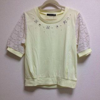 ページボーイ(PAGEBOY)のビジュー＆袖レース 切替プルオーバー(カットソー(長袖/七分))