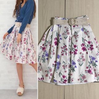 ジルバイジルスチュアート(JILL by JILLSTUART)の新品 ジルバイ フローラルスカート ベロア ベルト 花柄スカート(ひざ丈スカート)