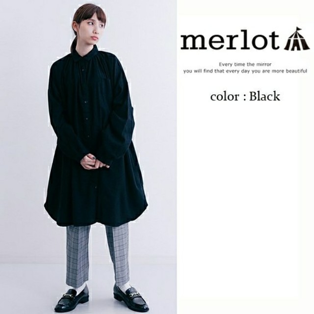 merlot(メルロー)の今季新作♡＊メルロー コットン シャツワンピース ブラック 黒 レディースのワンピース(ひざ丈ワンピース)の商品写真