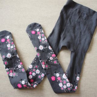 エイチアンドエム(H&M)の新品！H&M ファインニットタイツ 花柄 グレー 98-104cm 2-4Y(靴下/タイツ)