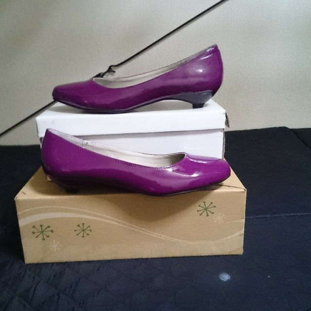 パンプス ローヒール エナメル パープル Mサイズ レディースの靴/シューズ(ハイヒール/パンプス)の商品写真