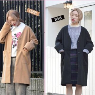 ダブルクローゼット(w closet)のw closet  ノーカラーコート（ブラック）(ロングコート)