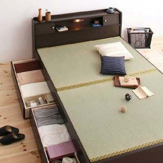 シングルベッド　畳ベッド　引出し収納・照明付き　国産ベッド(シングルベッド)
