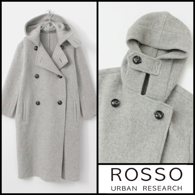 URBAN RESEARCH ROSSO(アーバンリサーチロッソ)のROSSO 圧縮ウールWフードコート ガウン オーバーシルエット レディースのジャケット/アウター(ロングコート)の商品写真