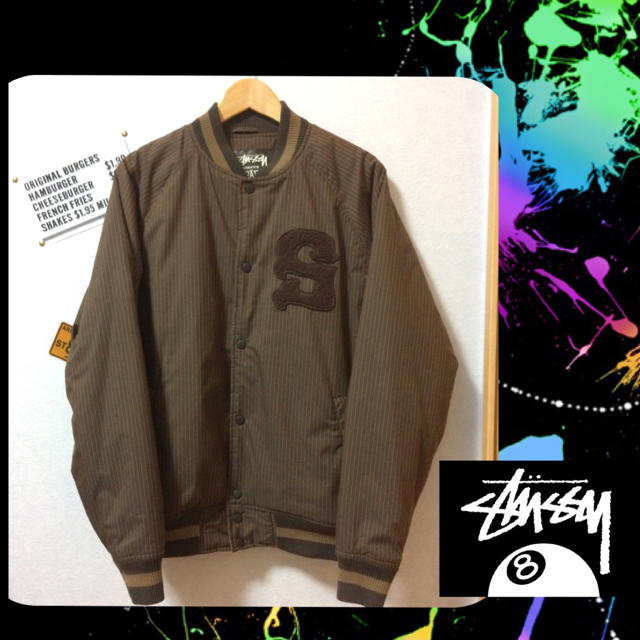 STUSSY ストライプ スタジアムジャンパー