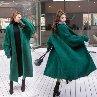 【取寄せ商品】ミンクカシミヤロングコート◆緑◆BIGガウンコート(ロングコート)