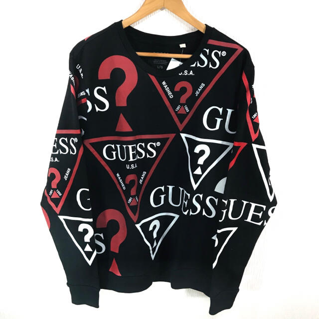 日本未発売 新品 GUESS 総柄 スウェット 黒 L XL相当 正規品