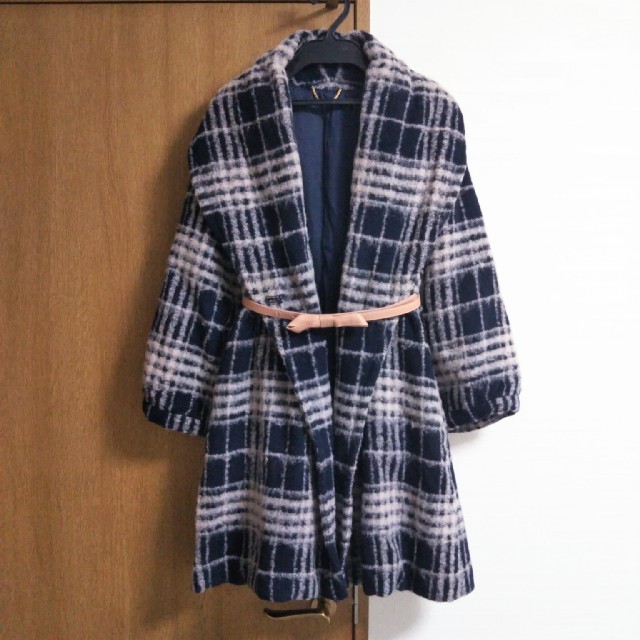 Lily Brown ♡シャギーチェックガウンコート◆リボンベルト付き