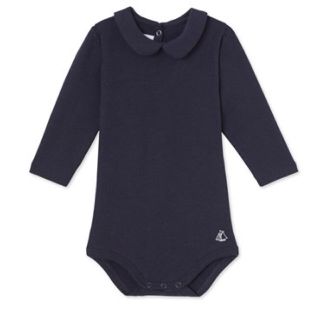 プチバトー(PETIT BATEAU)の12m 新品 プチバトー 裏起毛衿つき長袖ボディ ネイビー(シャツ/カットソー)