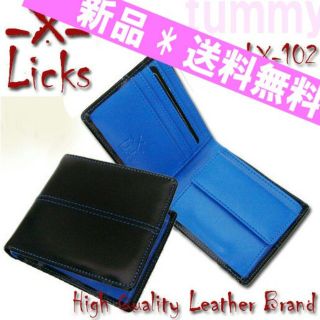 送料無料✨限定値下げ❗エナメルレザー折財布/Licks LX-102 ブルー(折り財布)