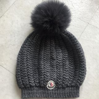 モンクレール(MONCLER)のMONCLER モンクレール カシミア入 ニット帽 ポンポン グレー(ニット帽/ビーニー)