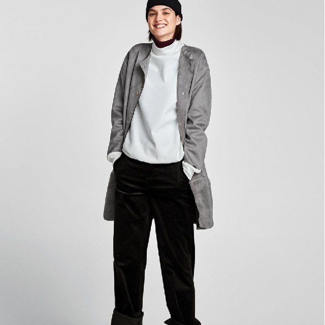 ZARAザラ スエードテイストコートアウター ZARA - ZARA スエードテイストコート グレー ザラの通販 by