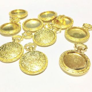 (JA0012) 懐中時計型 セッティング ミール皿 - 10個 - ゴールド(各種パーツ)