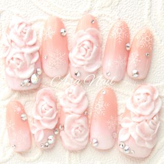 ヌードカラー白グラデーション 3d薔薇ウエディングネイルの通販 By Asa Nail S Shop ラクマ