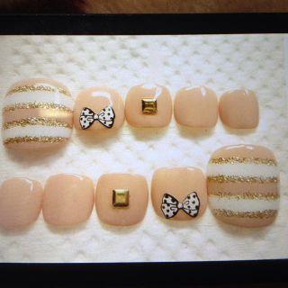 特別価格♡ボーダーペディ♡ジェル♡足用 コスメ/美容のネイル(つけ爪/ネイルチップ)の商品写真