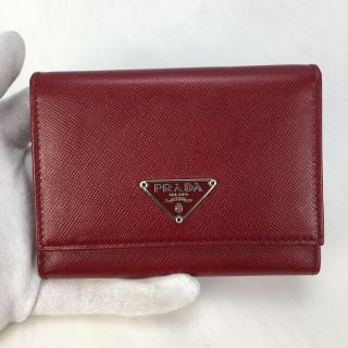 プラダ(PRADA)のPRADA  プラダ 　コイン＆カードケース 　レザー　 レッド【中古】(財布)