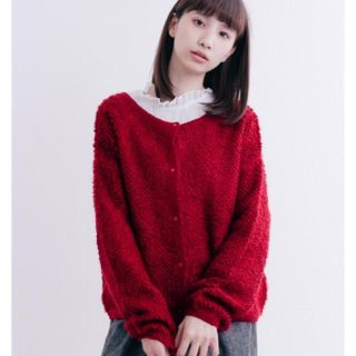 メルロー(merlot)のmerlot モヘアタッチループヤーンカーデ 赤 レッド(カーディガン)