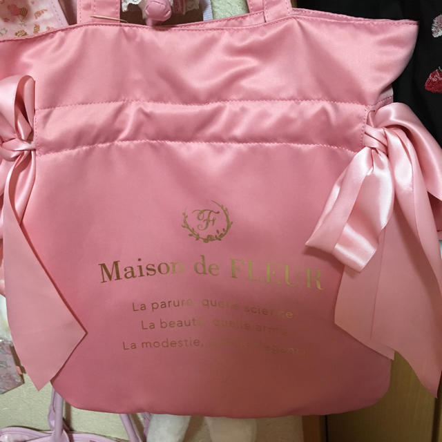 Maison de FLEUR ダブルリボントートバッグ ピンク