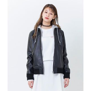 エックスガール(X-girl)の HOODED LEATHER BLOUSON(ブルゾン)