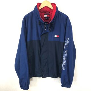 トミーヒルフィガー(TOMMY HILFIGER)の美品 アームロゴ ♪ 90s  トミーヒルフィガー セーリングJKT 青 XL(ナイロンジャケット)