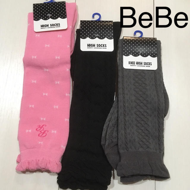 BeBe(ベベ)のBeBe ニーハイ ハイソックス 3足まとめて♡16〜18 キッズ/ベビー/マタニティのこども用ファッション小物(靴下/タイツ)の商品写真