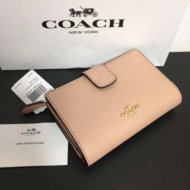 COACH コーチ 折り財布 ヌードピンク 二つ折り財布3cm仕様間口